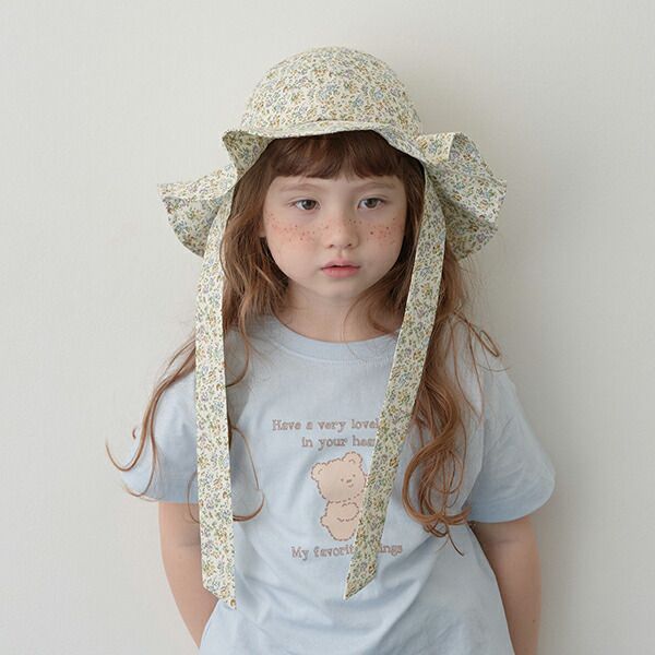 日本 Lycee mine - 大帽沿垂墜緞帶遮陽帽-碎花-紫