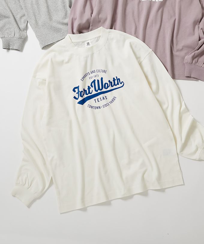 日本 devirock - [大人] 100%棉 定番印花長袖上衣-大學T-淺粉紫