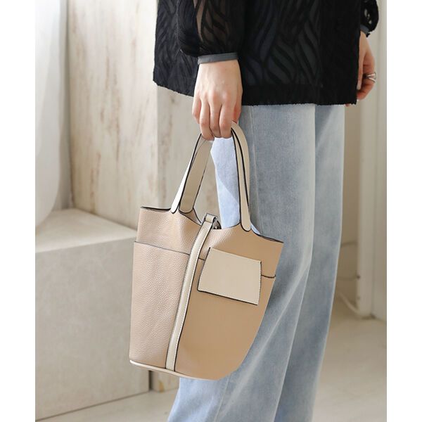 日本 Bou Jeloud - 皮革時尚簡約手提水桶包-黑