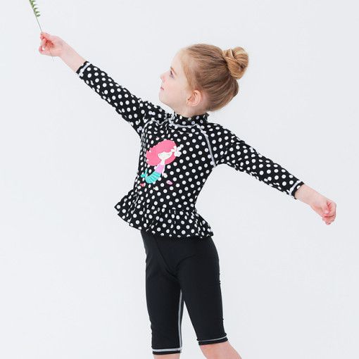 韓國 Beach Boom - UPF50+長袖泳裝/泳衣-點點美人魚