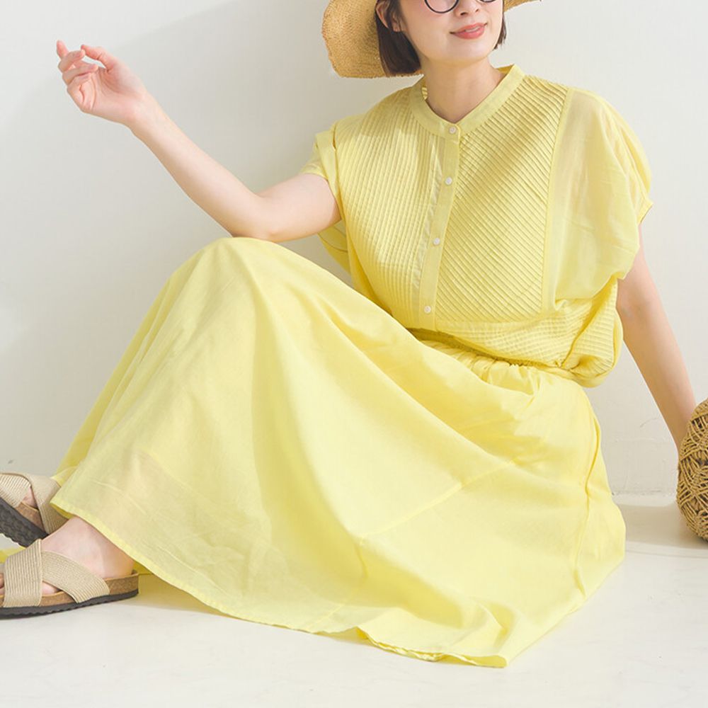 100%印度棉 清爽飄逸素色長裙-淺黃