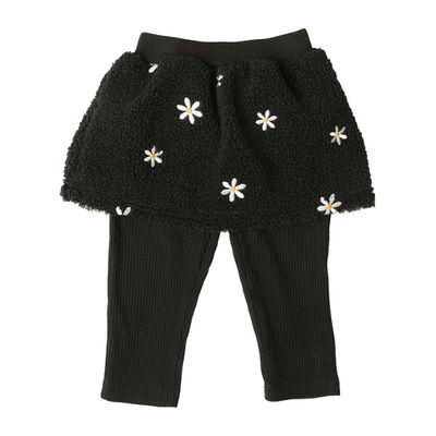 akachan honpo - 10分裙褲-刷毛 刺繡-黑色