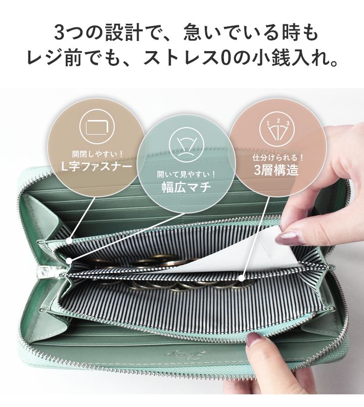 日本 LIZDAYS - 時尚皮質夾層拉鍊長夾-海軍藍 (20x10.5x2.5cm)