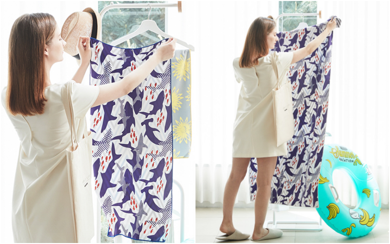 韓國 Beach Boom - 雙面圖案極細纖維速乾浴巾-五彩花X小白花 (160x80cm)