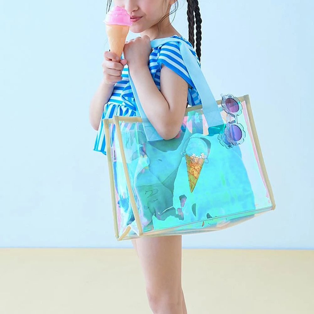 獨角獸色系閃亮PVC游泳/玩水包-冰淇淋-米x水藍