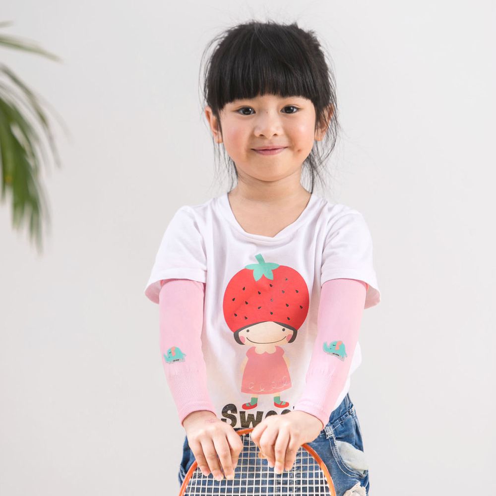 UPF50+兒童高效涼感防蚊抗UV袖套-(貼布繡)-小象-粉色 (F)