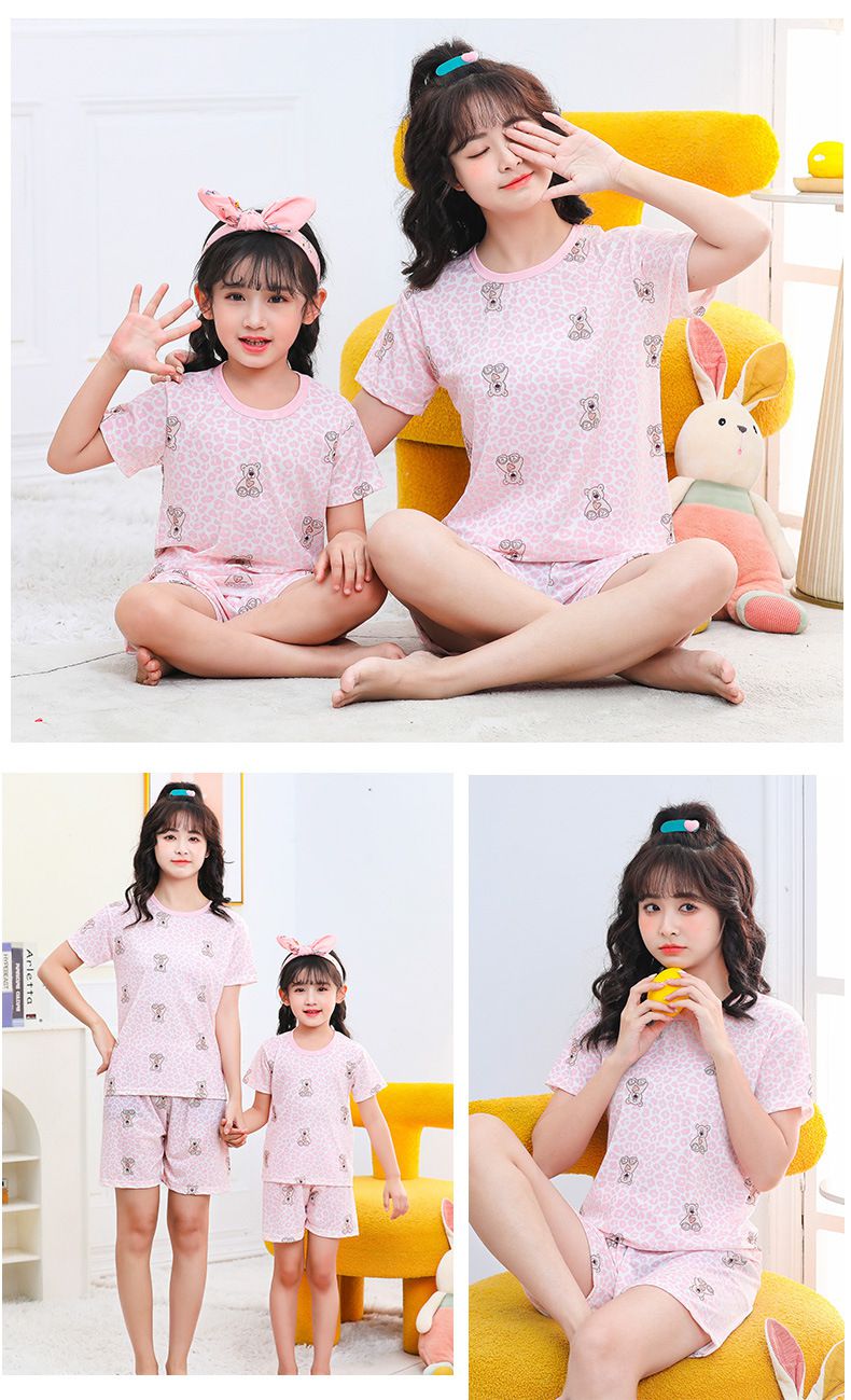 親子冰絲短袖家居服套裝/空調服-愛心熊熊-奶油白