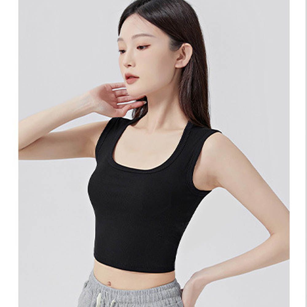 百搭南瓜領中短版BRA TOP/附罩杯上衣-黑色