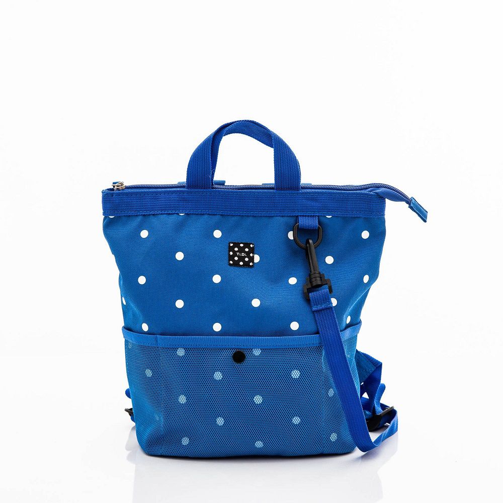 大嘴巴寬口後背包 S 號-藍底白點