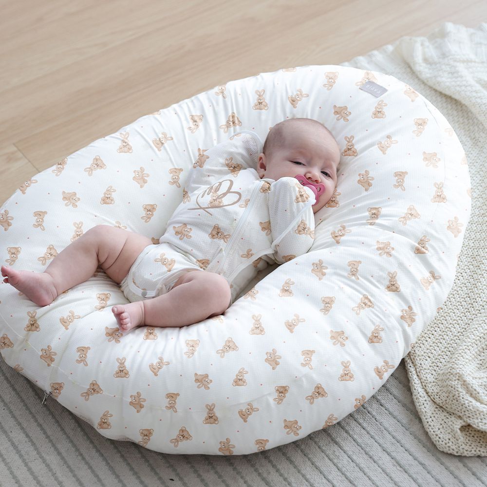 韓國 多功能甜甜圈互動枕 枕芯+枕套+彩盒-雙面沁涼款-俏皮兔