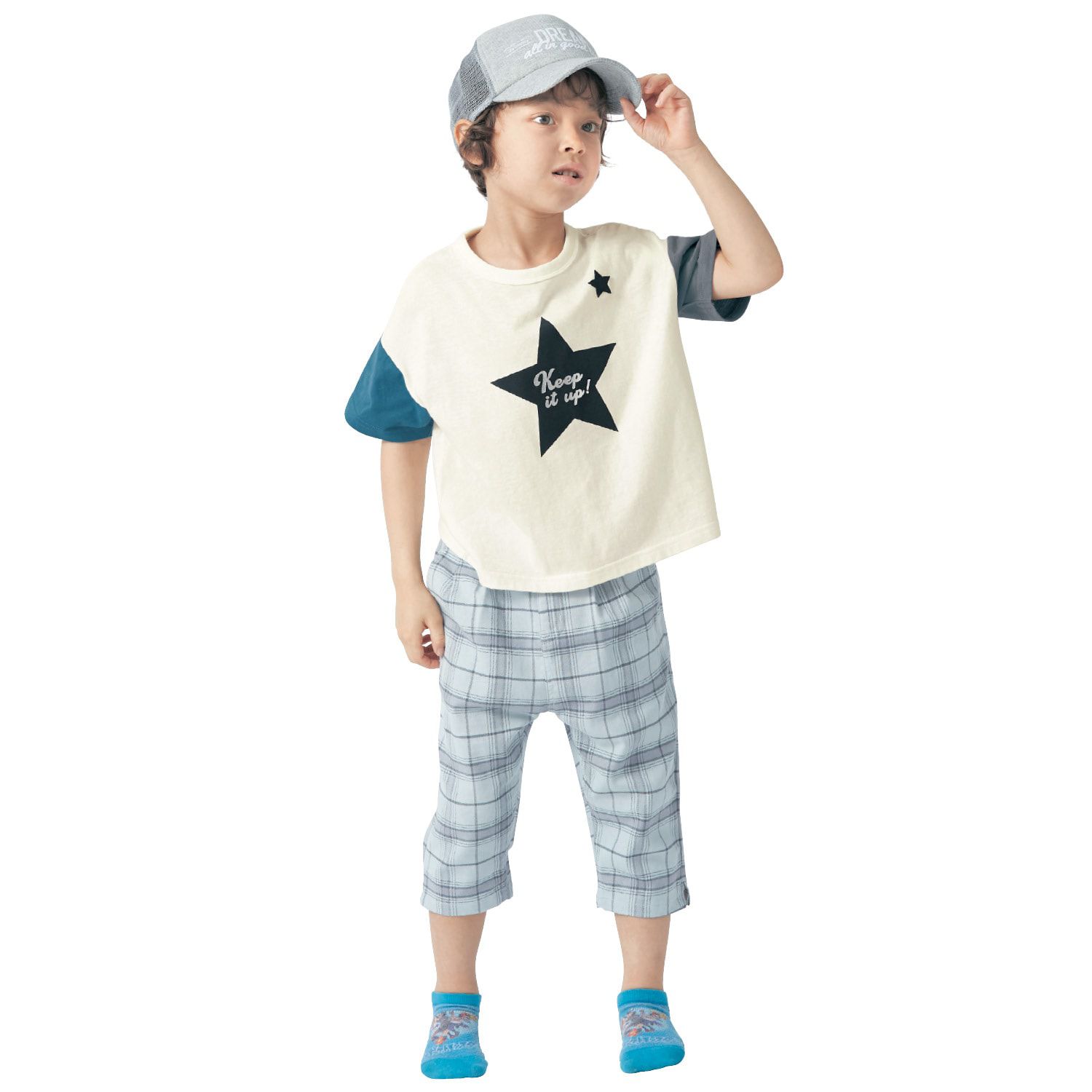 日本千趣會 - GITA純棉印花撞色短袖上衣-星星-藍紫白