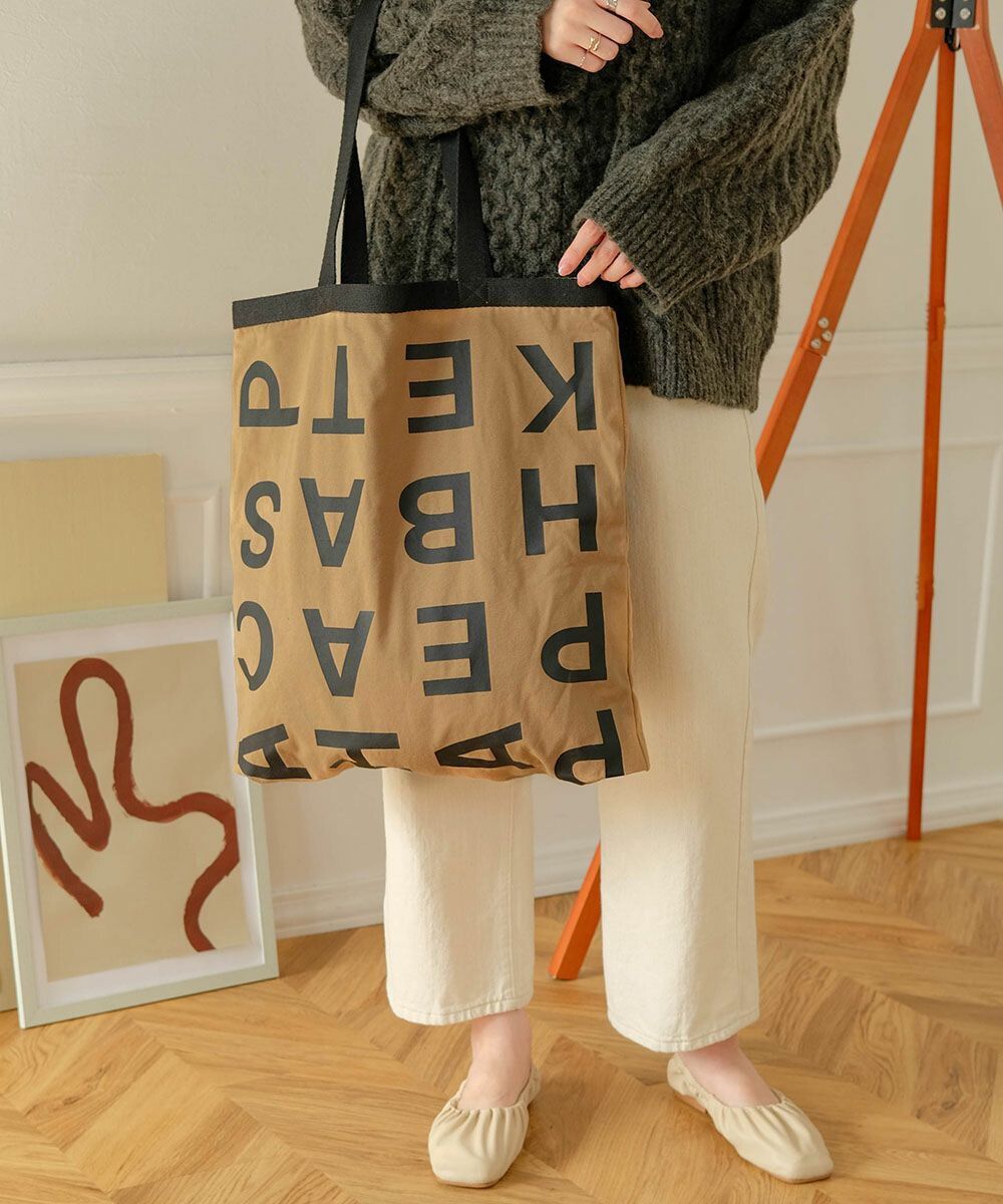 日本 Bab - [日雜推薦] 簡約字母帆布袋/托特袋-米杏