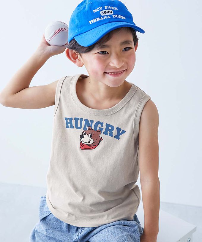 日本 devirock - 100%棉 定番印花無袖上衣-英文logo-淺灰