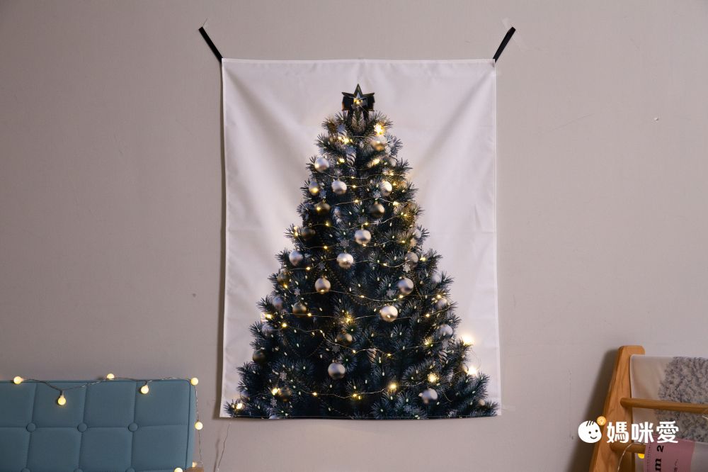 北歐手工聖誕樹掛布禮盒組贈5米50粒電池星光串燈/松樹掛布聖誕節必備/耶誕氛圍/裝置藝術/聖誕樹-極光寶石 (小_50x70cm)