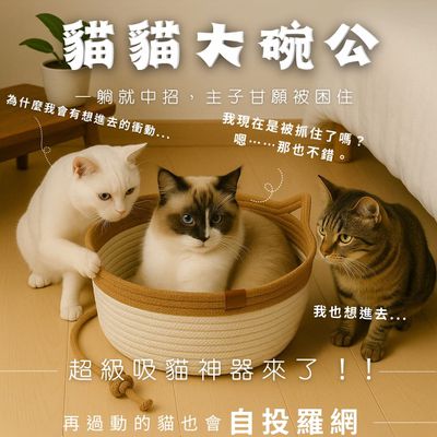 AGAPE雅家倍 - 天然蒲草貓貓大碗公-綠灰混織