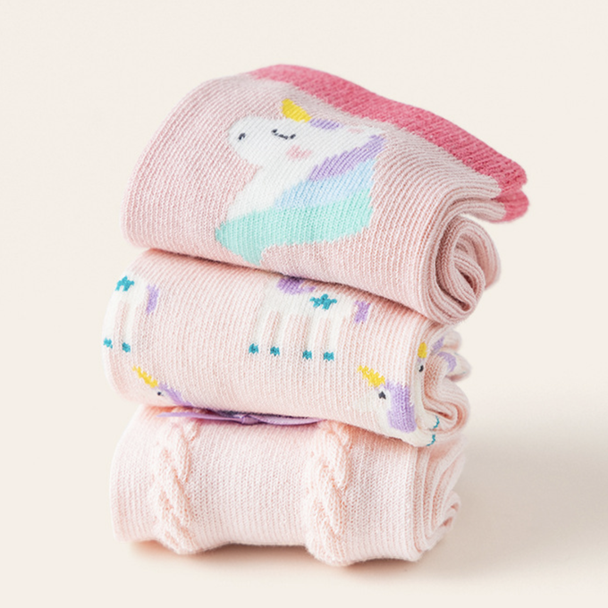 love, charlotte - 馬卡龍色彩虹夢幻獨角獸中筒棉襪-5 雙一組