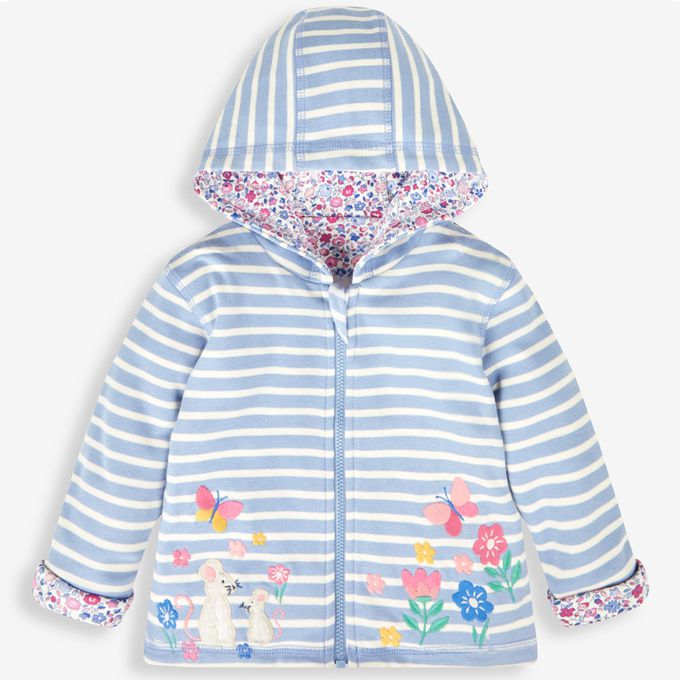 英國 JoJo Maman BeBe - 幼/兒童雙面穿100%純棉保暖連帽外套-紫羅蘭鼠