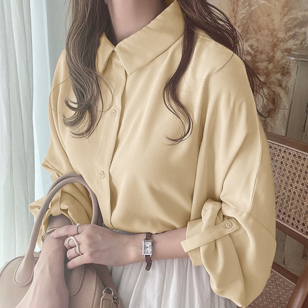 2way柔美隨性大寬袖襯衫-黃 (F)