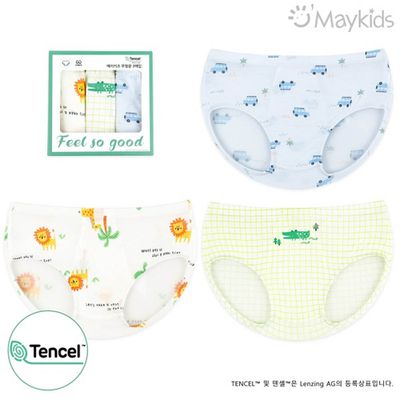 韓國 Maykids - (3入組)男寶天絲莫代爾透氣三角褲-非洲動物X車車