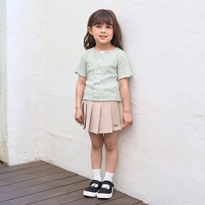 日本 Lycee mine - 可愛女孩蝴蝶結針織短袖上衣-灰