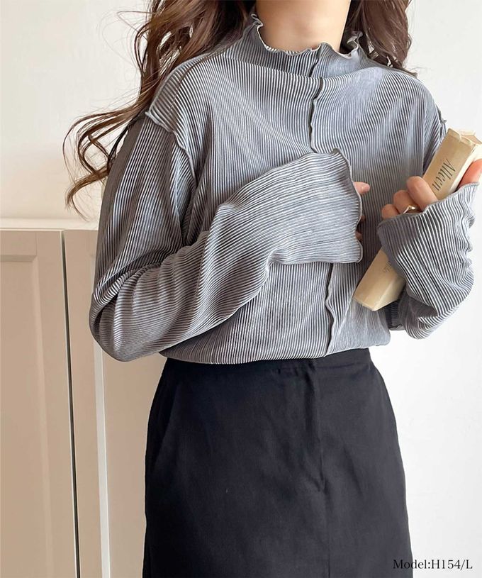 日本 Classical Elf - 羅紋線條感木耳小高領長袖上衣-經典黑