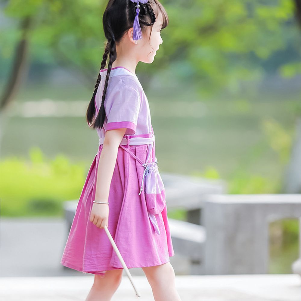 清新牡丹短襦裙洋裝-附贈包包-紫色