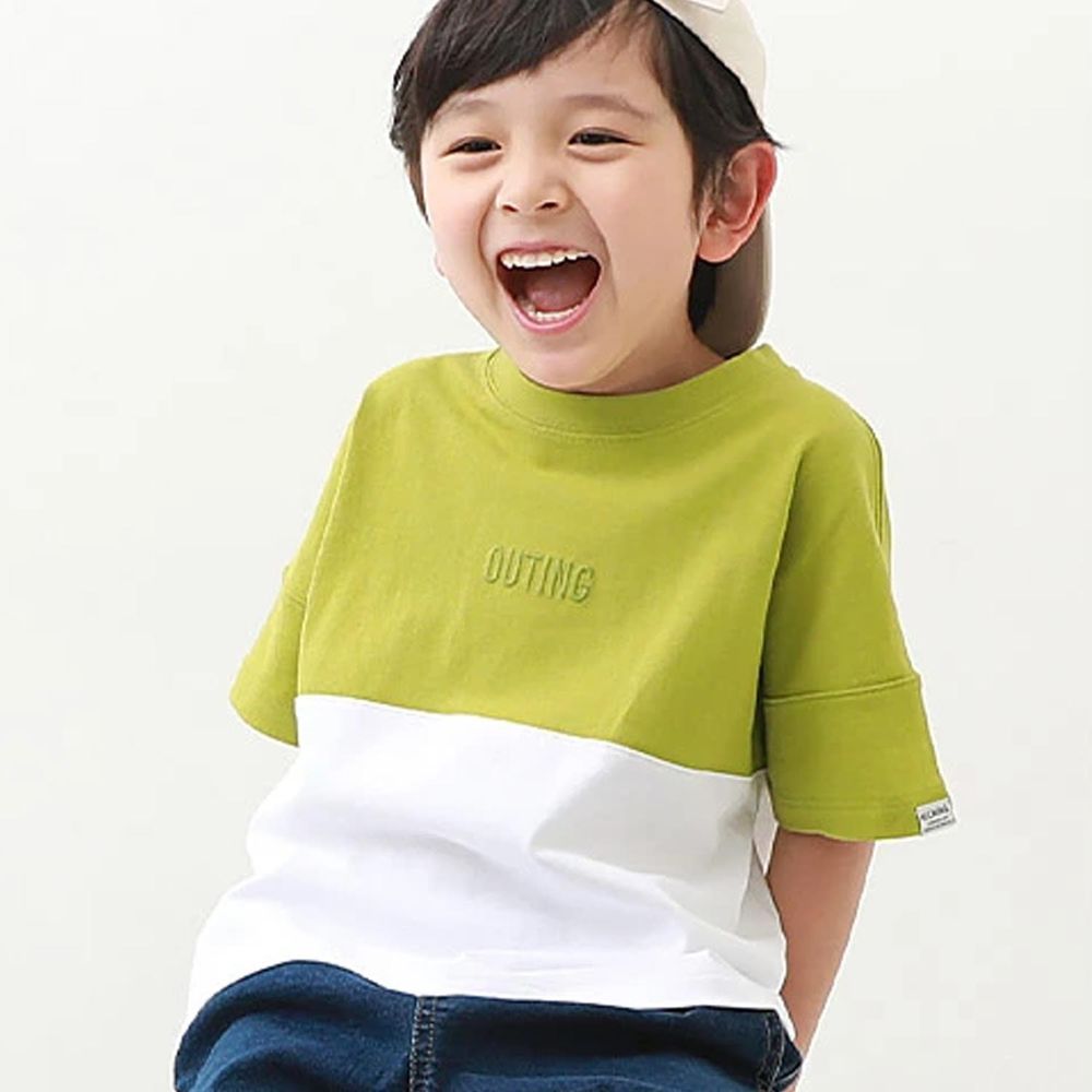 日本 devirock - 撥水加工 純棉舒適短袖上衣-綠x白