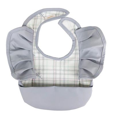 akachan honpo - 時尚防水圍兜-格紋 荷葉邊-灰色 (70~95cm)