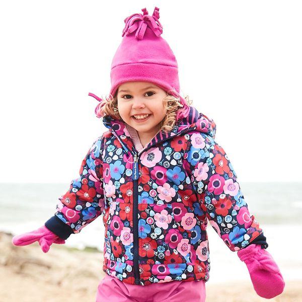 英國 JoJo Maman BeBe - 雙面穿鋪棉防水保暖外套-海軍藍花卉