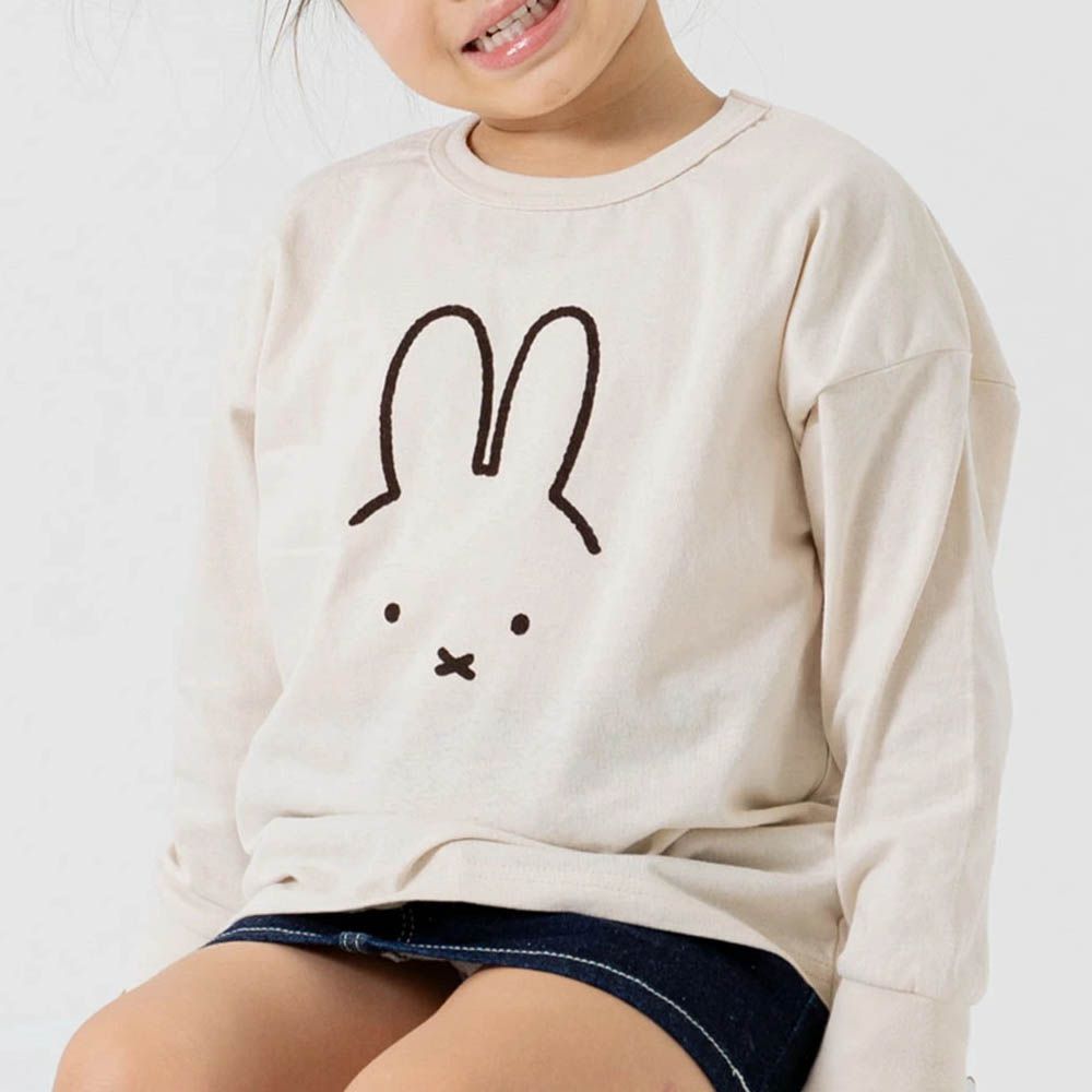 限定聯名 米飛兔印花長袖上衣-線條耳朵-奶油白