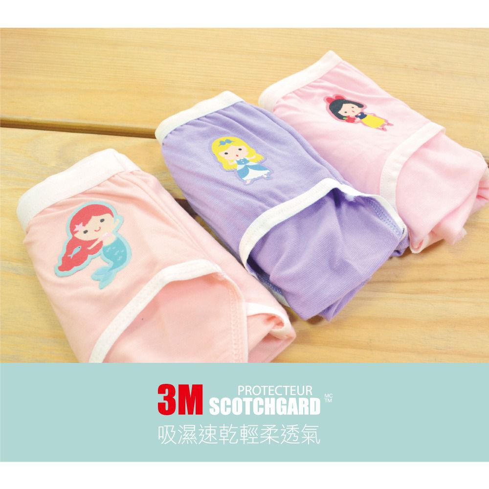 貝柔 Peilou - 天絲棉舒膚平衡童女三角褲-貼布繡-3件組-白雪公主+灰姑娘+美人魚-粉+紫+橘