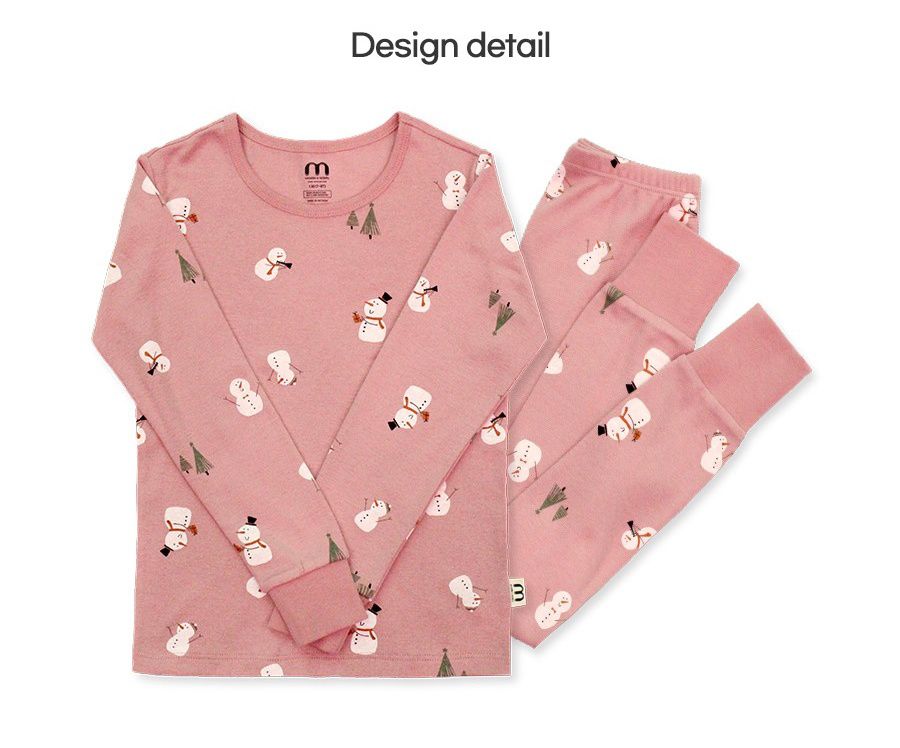 韓國 Mavarm Organic - 莫代爾/有機棉20支混紡長袖家居服-粉紅雪人