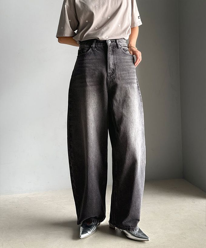 日本 Classical Elf - 俐落百搭刷色感彎月弧型丹寧褲-棕