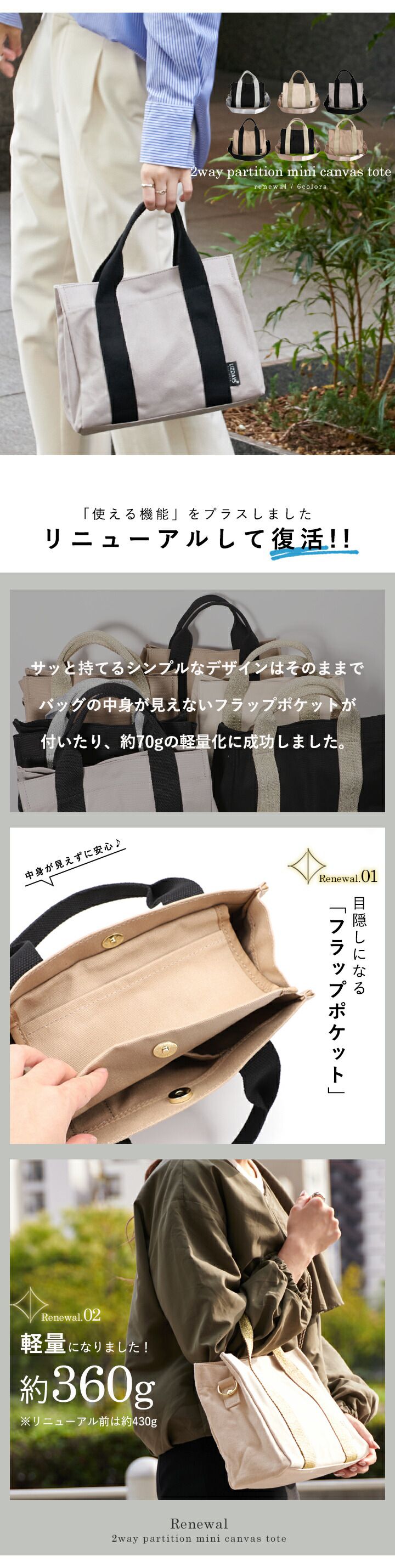 日本 LIZDAYS - [樂天No.1] 大容量多夾層帆布托特包-卡其x淺綠 (27x22x10cm)