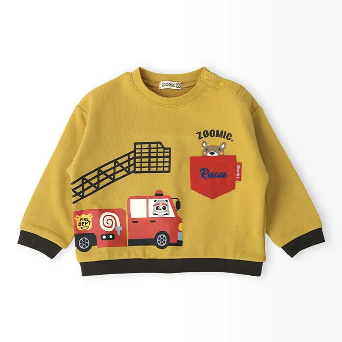 日本 ZOOLAND - 熊熊救援隊 消防車印花長袖上衣-芥黃