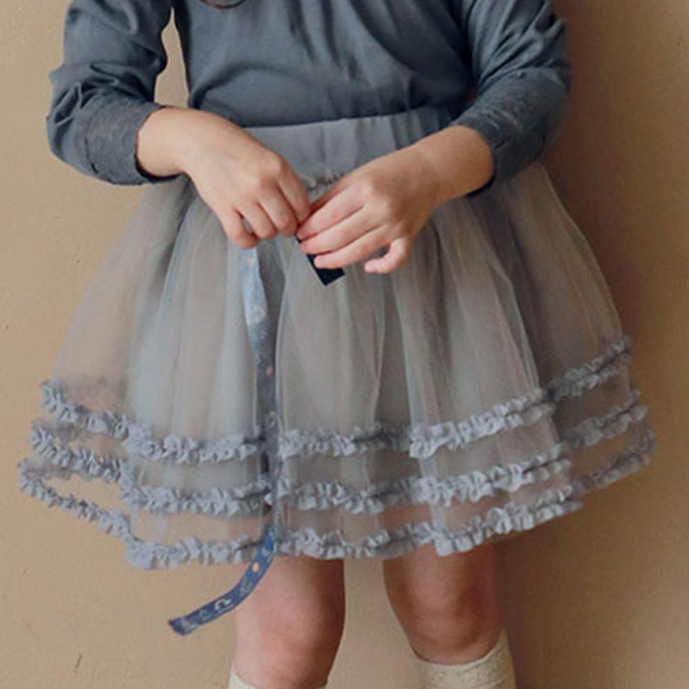 韓國 PuellaFLO - (剩9號)三層花邊網紗短裙-淺藍