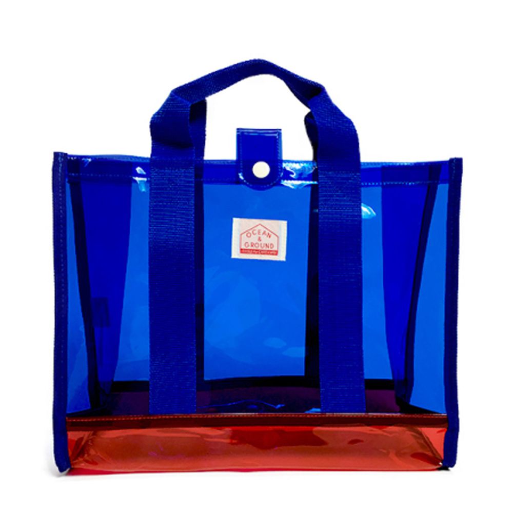 日本 OCEAN&GROUND - 經典款 透明PVC防水提袋/游泳包-寶藍 BL (26.5x34x13.5cm)