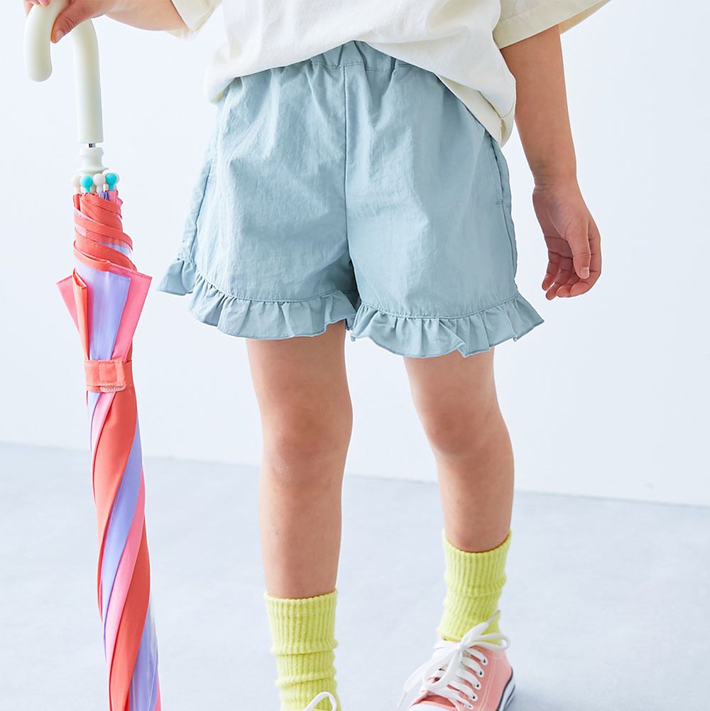 水陸二用 可愛荷葉邊玩水短褲-霧淺藍