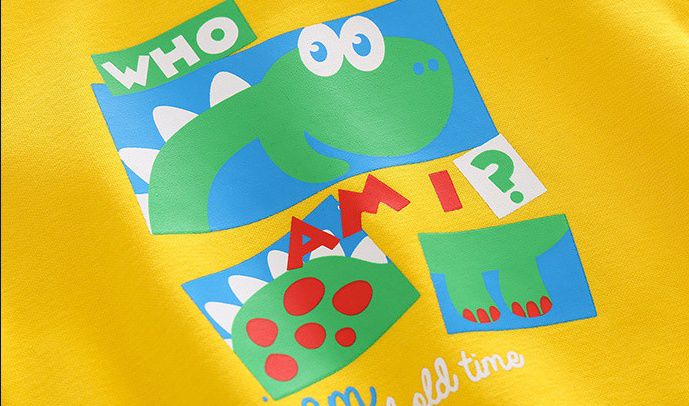 WELLKIDS - 假兩件高領長袖休閒上衣-字母暴龍-綠色