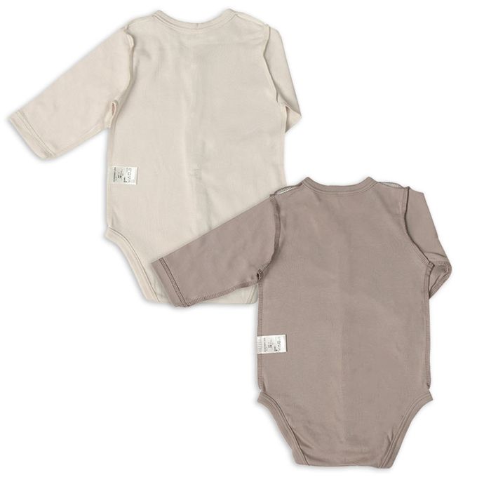 akachan honpo - 長袖前開式速乾包屁衣-2件組 素面-咖啡色