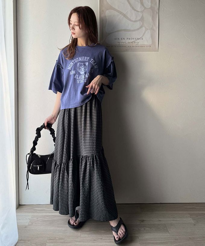 日本 Classical Elf - 貓科酷印花寬大荷葉五分袖上衣-炭灰