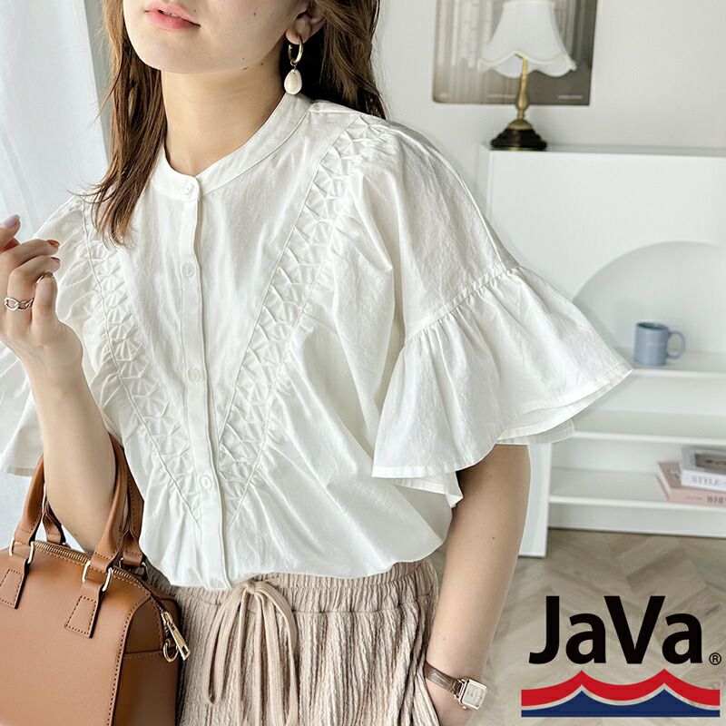 日本 Classical Elf - 2WAY透氣荷葉袖圓領襯衫-白