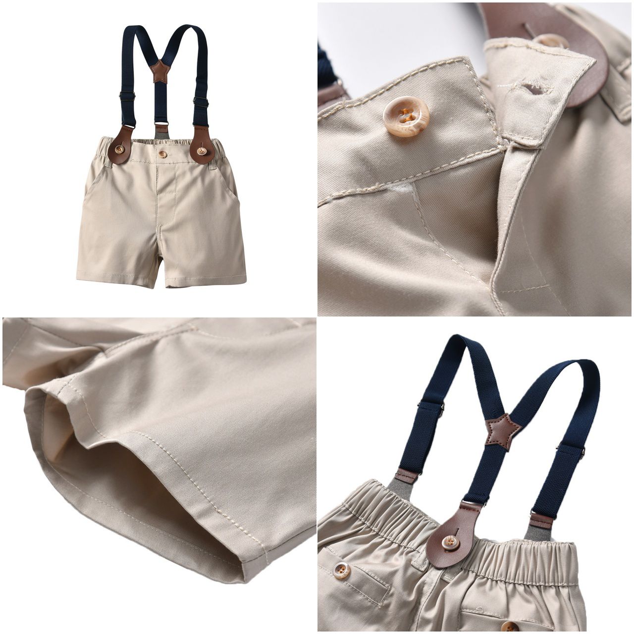 條紋小紳士短袖套裝-淺藍色