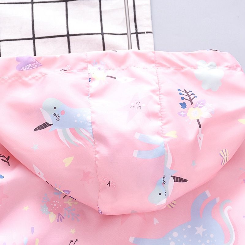 兒童連帽防風外套-星星+彩虹+獨角獸-粉色