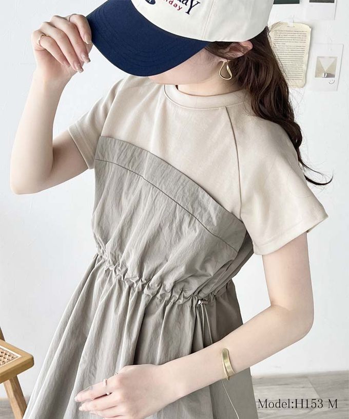 日本 Classical Elf - 法式袖拼接縮腰抽繩洋裝-炭灰x黑