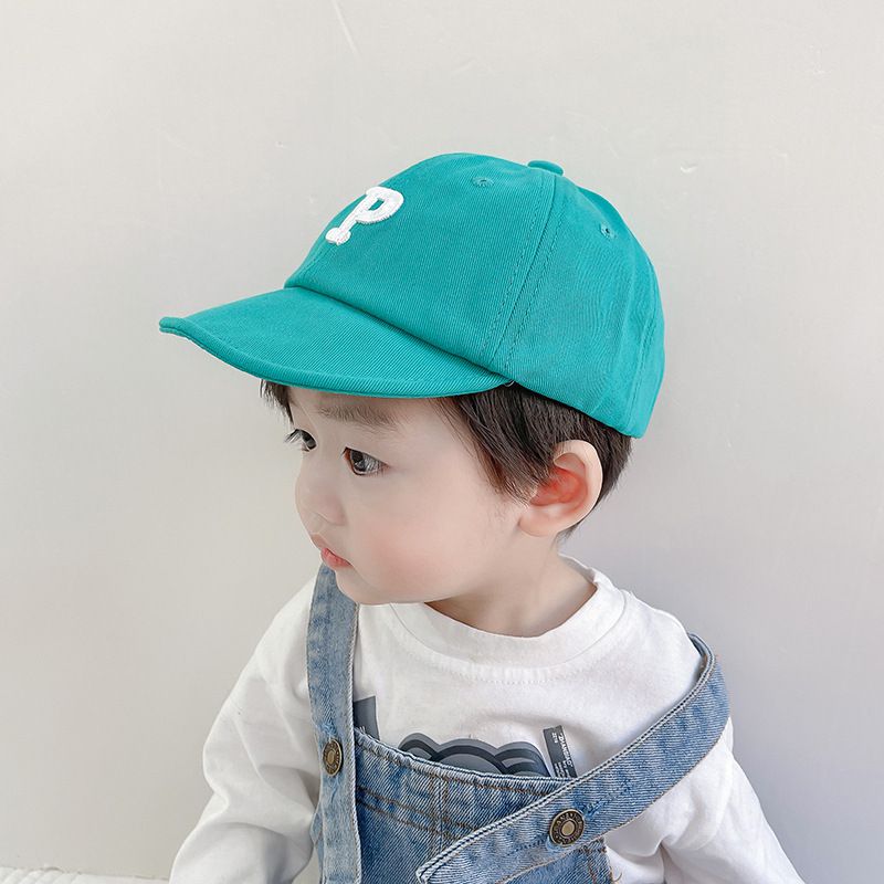 兒童防曬棒球帽/鴨舌帽-刺繡英文字P-軍綠色 (47-49CM)