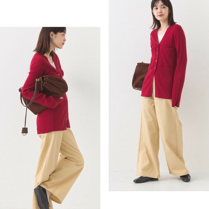 日本 OMNES - 都會感V領排扣混嫘縈針織外套-紅