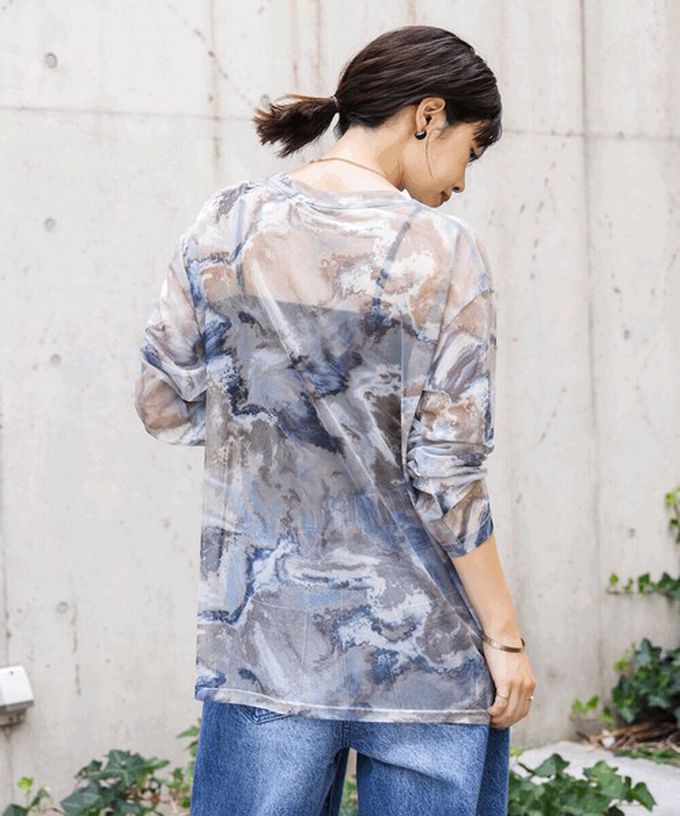 日本 Bab - 雲彩風格透膚美型長袖上衣-黑灰