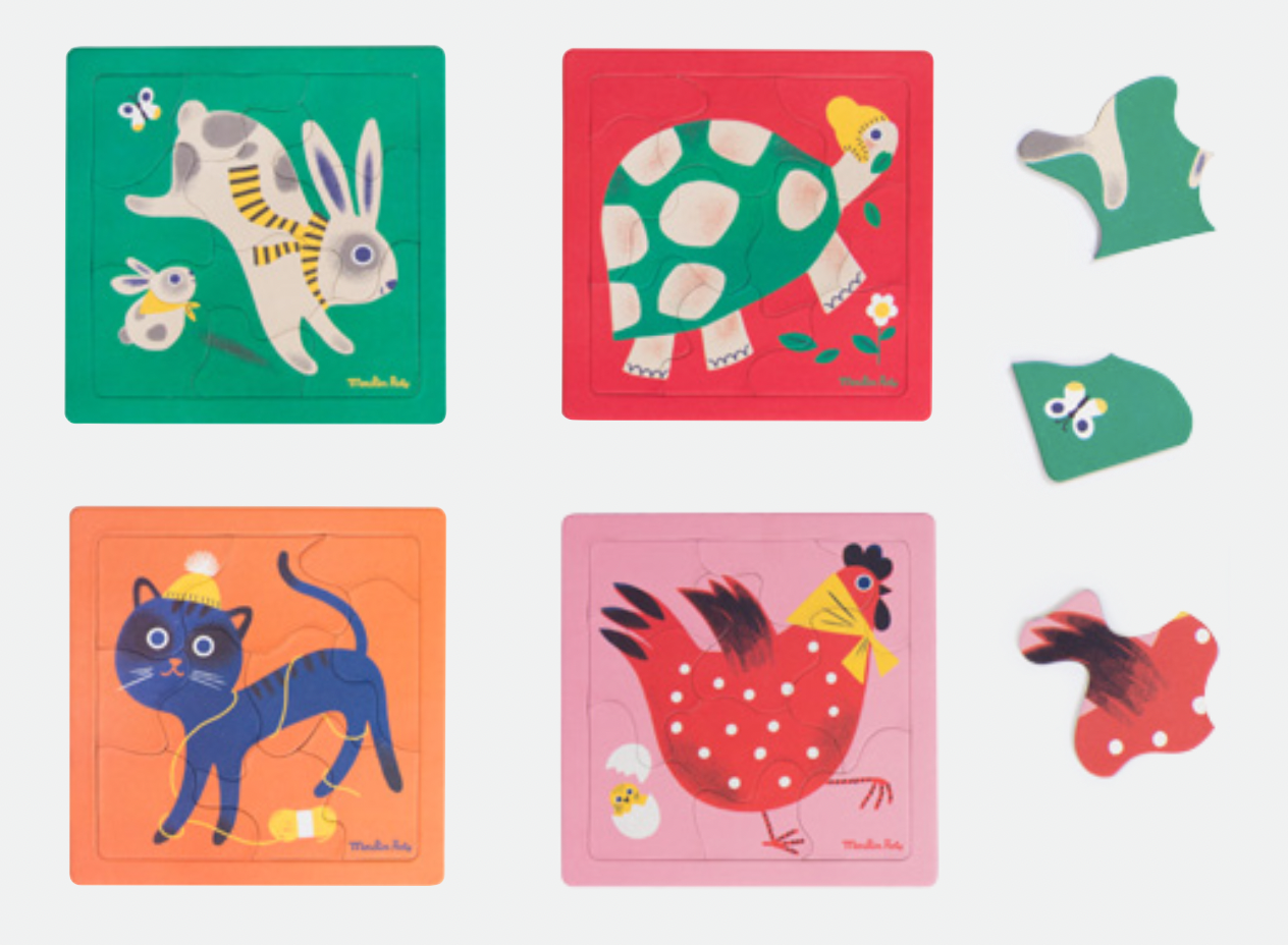 Moulin Roty - 四合一動物拼圖 (205*205*35(mm))