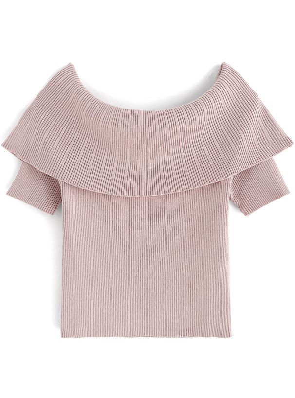 日本 GRL - 一字領羅紋顯瘦短袖上衣-白 (F)